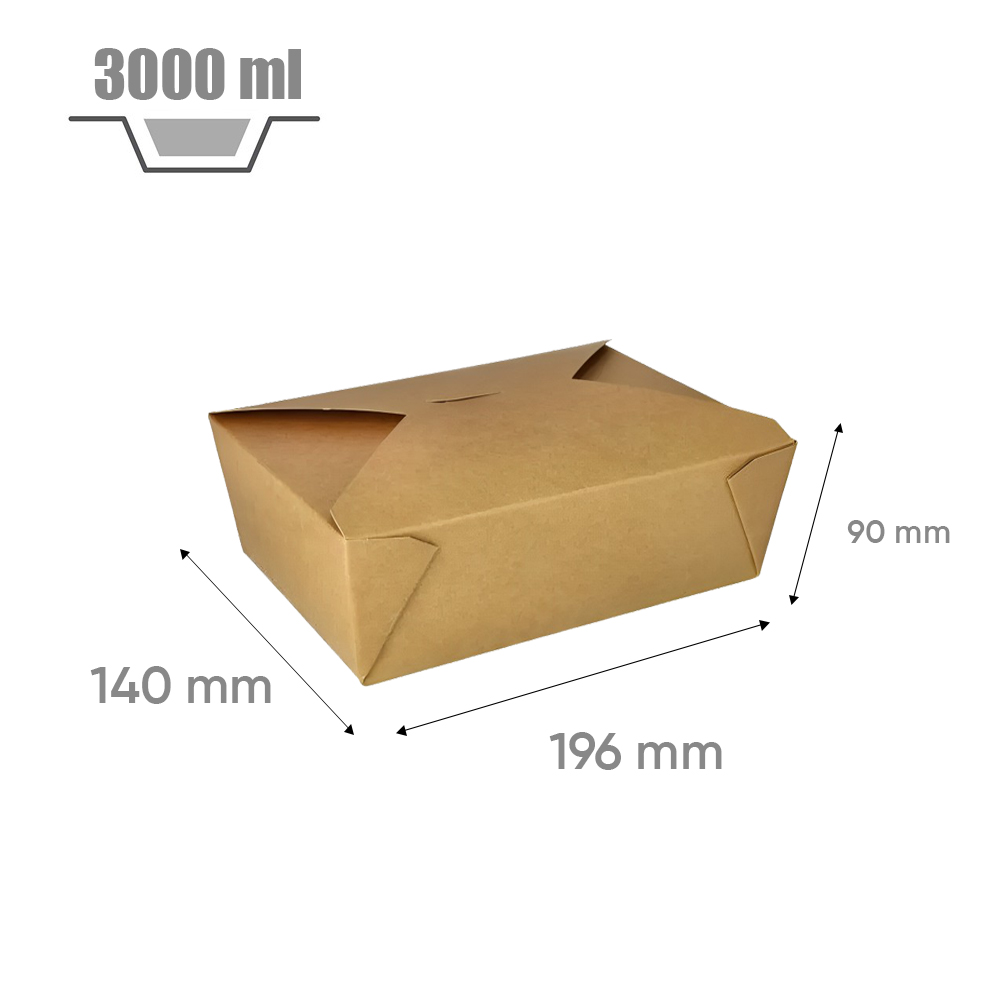 Boîte repas américaine 3000 ml en carton kraft brun